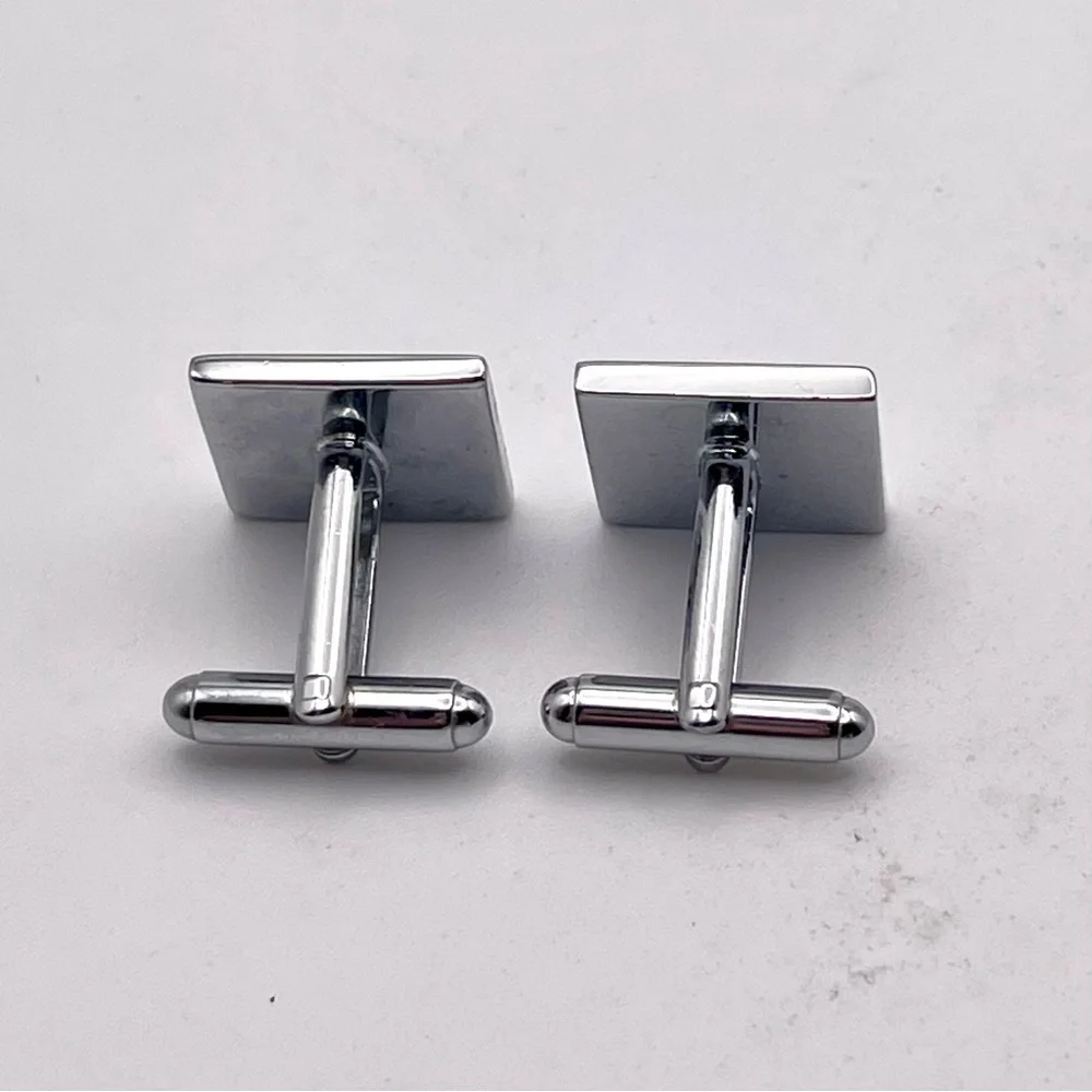 Silver Cufflinks With Mother of Pearl and Onyx Checkered Flag DDT Engraving